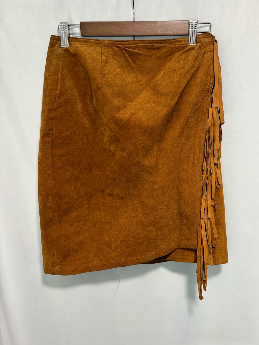 Carole Little Brown Suede Leather Fringe Wrap Skirt Size 6